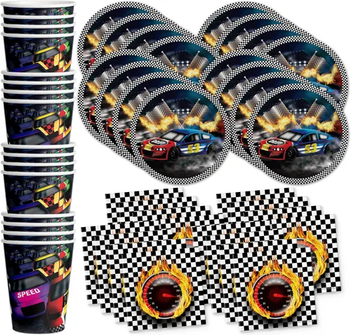 Vista 15 de Juego de suministros para fiesta de cumpleaños de motociclistas, platos, servilletas, vasos, vajilla para 16