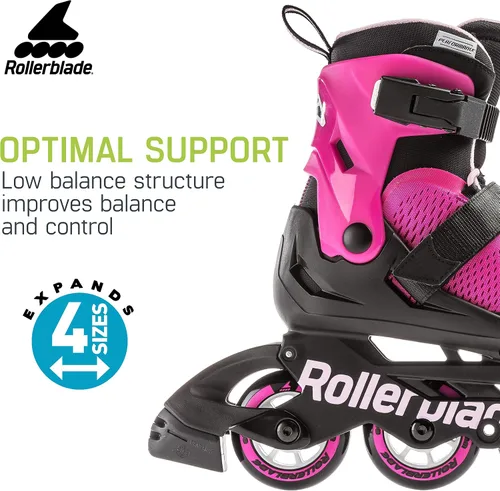 Vista 6 de Rollerblade Microblade - Patines en línea ajustables para niñas, color rosa y chicle, para jóvenes, rendimiento juvenil