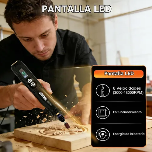 Vista 4 de Herramienta giratoria inalámbrica, kit de amoladora de pantalla Sreen de 6 velocidades con pinza universal y luz LED frontal, 68 accesorios