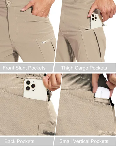 Vista 4 de NATUVENIX Pantalones de senderismo para hombre, pantalones tácticos de viaje para hombre, pantalones de pesca de secado rápido para hombre