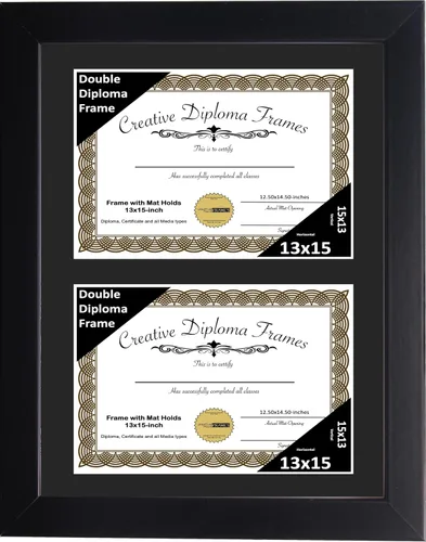 Vista 79 de Creative Picture Frames Marco de diploma doble clásico negro de 6 x 8 pulgadas con vidrio negro y colgador de pared instalado