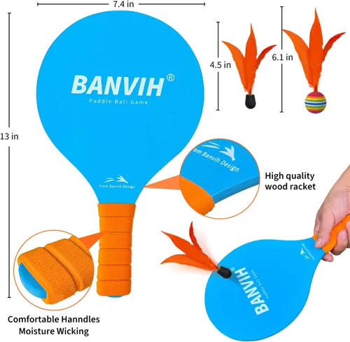 Vista 3 de Banvih Juego de 4 raquetas de bádminton, juegos de playa y juegos de patio para adultos y familia, juegos al aire libre para niños de 8 a 12 años