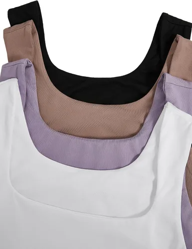 Vista 6 de GORGLITTER Camiseta corta de 4 piezas con cuello cuadrado para mujer, sin mangas, estilo casual