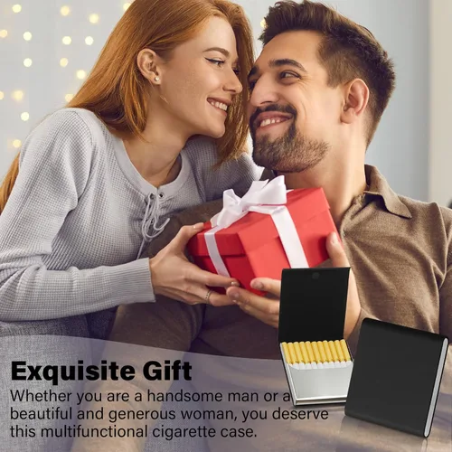 Vista 7 de Caja de cigarrillos de cuero delgada portátil para sostener 10 cigarrillos de tamaño regular - Caja de cigarrillos de cuero de acero inoxidable
