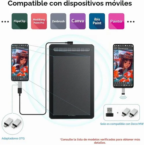 Vista 3 de XPPen - Tableta gráfica de dibujo Deco MW Bluetooth inalámbrica para computadora, lápiz X3 sin batería y 8 teclas de acceso directo, compatible