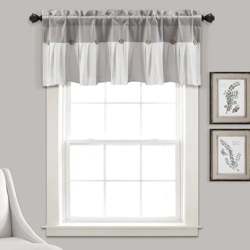 Vista 10 de Lush Decor - Cenefa para cortina con botones de lino estilo granja, 52 pulgadas de ancho x 18 pulgadas de largo, negro y blanco - Valances