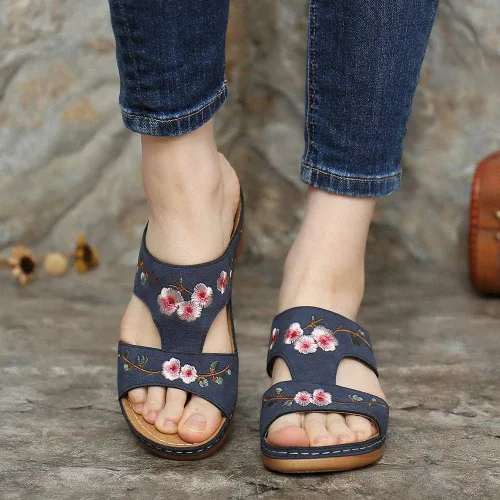 Vista 108 de Ladmiple Sandalias ortopédicas florales de moda 2023 con soporte de arco, zapatillas romanas casuales con puntera abierta