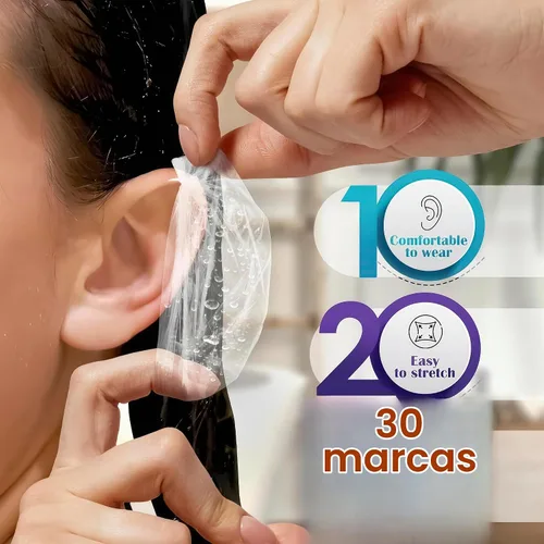 Vista 4 de 100 piezas de cubiertas para los oídos para la ducha, desechables, de plástico resistente al agua Cubiertas desechables para teñir el cabello