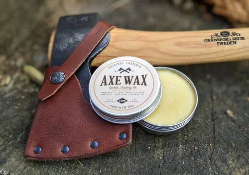 Vista 2 de Axe Handle Wax – Mango de cera de hacha y protección para la cabeza – Fórmula probada y verdadera de cera de abeja y aceite de linaza – lata de 2