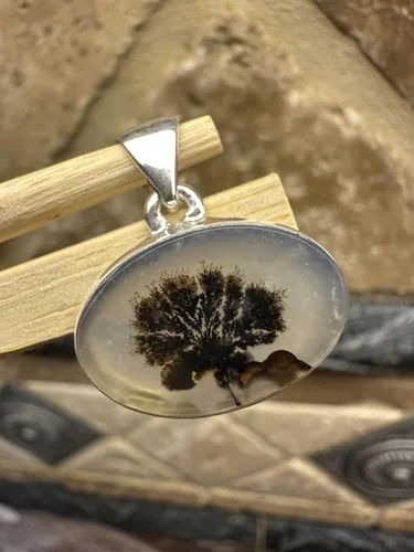 Vista 2 de Rare Scenic Dendritic Agate 925 Solid Sterling Silver Pendant 25mm