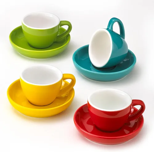 Vista 9 de Tazas y platillos de café expreso - Demitasse de 3 onzas para café, juego de 4, colores surtidos (moderno)