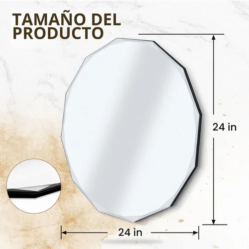 Vista 3 de QDSSDECO Espejo de pared irregular de 24 x 24 pulgadas, borde biselado sin Diamante