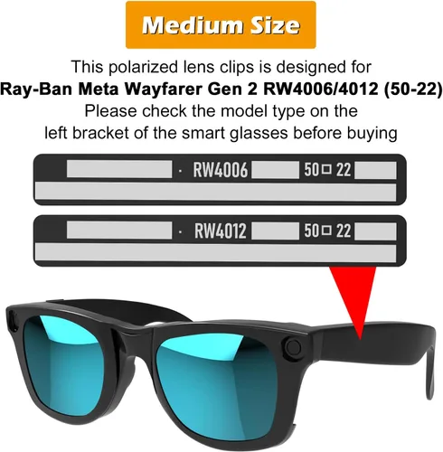 Vista 3 de 2 clips polarizados para Ray-Ban Meta Wayfarer y Gen 2 (RW4006/RW4012, talla M, 50-22), clip de cambio de color para protección UV Meta Wayfarer Gen