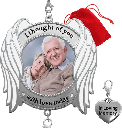 Vista 8 de Adorno conmemorativo – Adorno de imagen – Pensé de ti con amor hoy – Alas de ángel esmaltadas y dije de corazón – Bolsa de regalo/almacenamiento