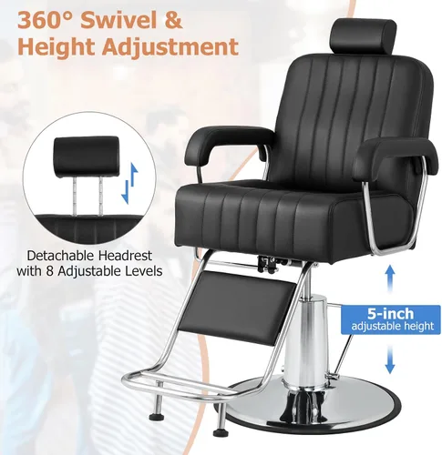 Vista 5 de Giantex Silla de peluquería reclinable, silla de salón para estilista, respaldo reclinable, giro de 360 grados, ajuste de altura, bomba hidráulica