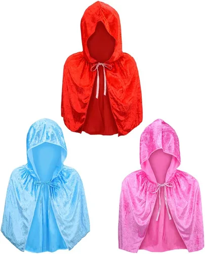 Vista 4 de Capa con capucha de terciopelo azul claro para adultos, disfraz de princesa