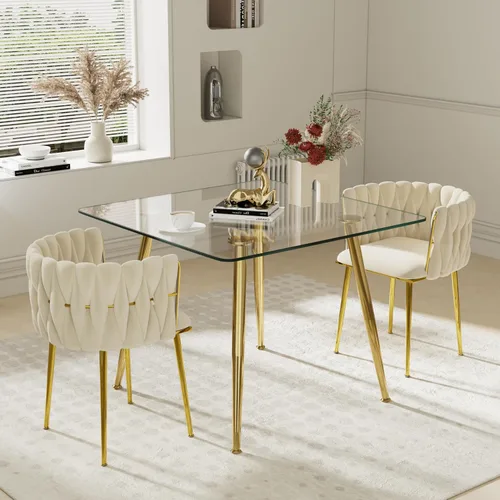 Vista 43 de Juego de mesa de comedor de cristal plateado para 2, juego de mesa cuadrada de lujo moderno de 36 pulgadas, juego de mesa de cocina minimalista de 3