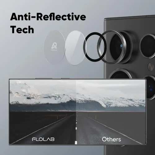 Vista 2 de FLOLAB NanoArmour - Protector de lente de cámara para Samsung Galaxy S24 Ultra, duradero, cubierta de vidrio templado, cubierta de lente de Negro
