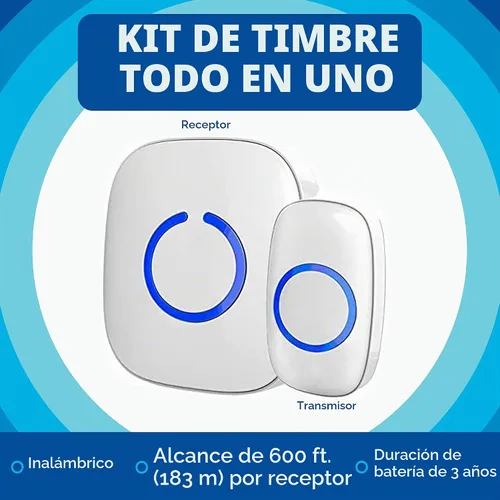 Vista 2 de Timbre inalámbrico de SadoTech – Kit de timbres y timbres impermeables inalámbricos – Rango de más de 1000 pies, timbre de 52 tonos, 4 niveles