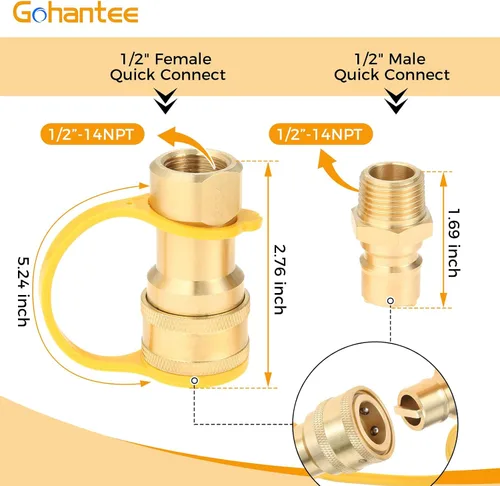 Vista 3 de Kit de conexión rápida de gas de 1/2", conector de desconexión con enchufe de inserción macho, adaptador de conexión rápida de gas natural y propano