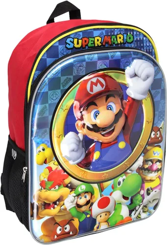 Vista 2 de Nintendo Super Mario Bros All Over Character - Mochila iridiscente moldeada de 16 pulgadas, Multi color, talla única