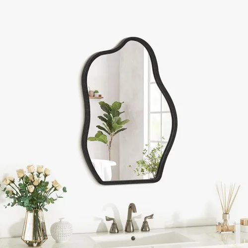 Vista 2 de Espejo irregular para decoración de pared, moderno y asimétrico, pequeño espejo de pared con marco de madera, forma única, espejo artístico de nube