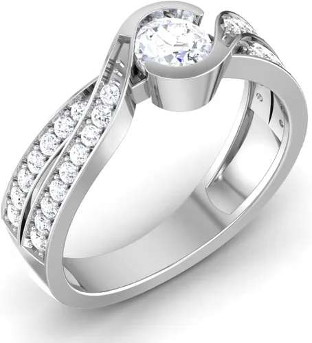 Vista 2 de Anillo de compromiso con bisel de diamantes creados en laboratorio de 3.31 quilates con certificación IGI con banda giratoria en oro rosa amarillo