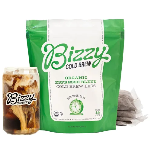 Vista 9 de Bizzy Café orgánico frío Mezcla de desayuno Café molido grueso tostado medio ligero Micro tamizado Grado especial 100% arábica Bolsas