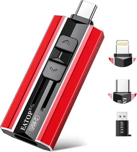 Vista 12 de EATOP Unidad flash de doble interfaz de 256 GB, no requiere aplicación, memoria USB portátil para iPhone, iPad, Android, PC y Mac, almacena Naranja