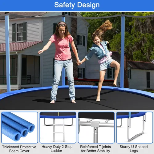 Vista 4 de Giantex Trampolín para niños y adultos, aprobado por ASTM 8, 10, 12, 14, 15, 16 pies, trampolín grande con escalera, tubos de acero de grosor