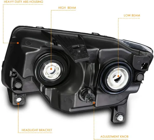 Vista 5 de PM PERFORMOTOR Conjunto de 2 faros halógenos compatibles con Jeep Grand Cherokee 11-13, carcasa negra, esquina ámbar