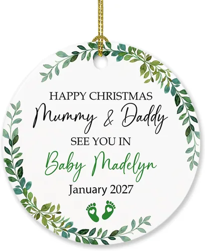 Vista 11 de Adorno personalizado para bebé que llega 2027, adorno de Navidad de Bump, elige el nombre del bebé y el año de Navidad para el nuevo abuelo abuela