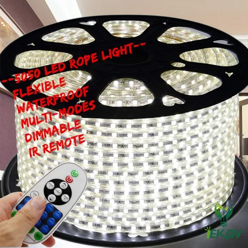Vista 14 de Tira de luces LED de color blanco cálido, AC 110-120V, flexible/resistente al agua/función de múltiples modos/regulable, cuerda de luces LED SMD5050