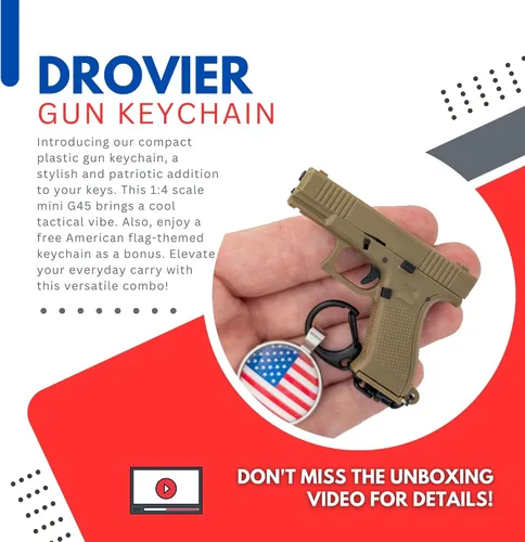Vista 2 de Drovier Llavero de pistola + como regalo llavero de la bandera estadounidense, llavero de mini pistola, llavero de pistola - llaveros geniales