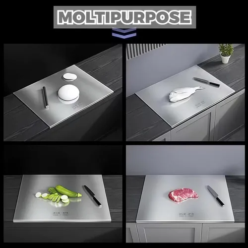 Vista 7 de Tabla de cortar de acero inoxidable con labio, tablas de cortar grandes de acero inoxidable para cocina, tabla de cortar de metal de grado