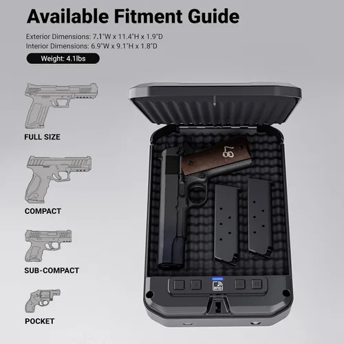 Vista 6 de MAXSAFES Cajas Fuertes RFID para Pistolas, Caja Fuerte Portátil para Pistola con LED Integrado, Puerto Tipo C, Caja Fuerte para Automóvil