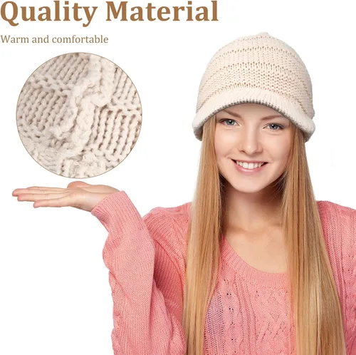 Vista 3 de Gorro de punto de invierno para mujer, gorro de invierno para mujer, gorro holgado con visera, gorro cálido con calavera de Newsboy