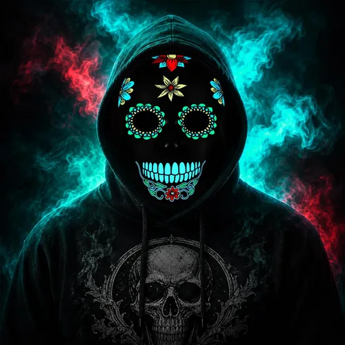 Vista 10 de Meetory Máscara LED de Halloween del Día de los Muertos con diadema