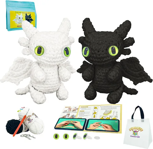 Vista 9 de LuNuaFvy Kit de ganchillo para principiantes, adultos/adolescentes/niños mayores de 9 años - Juego de dragón Amigurumi Animal con video de 4 horas