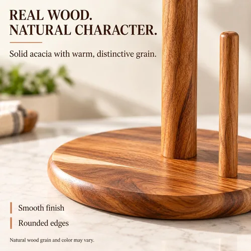Vista 5 de Soporte para toallas de papel de madera de acacia, soporte para Toallero de papel antideslizante para cocina, baño, mesa de comedor, fácil