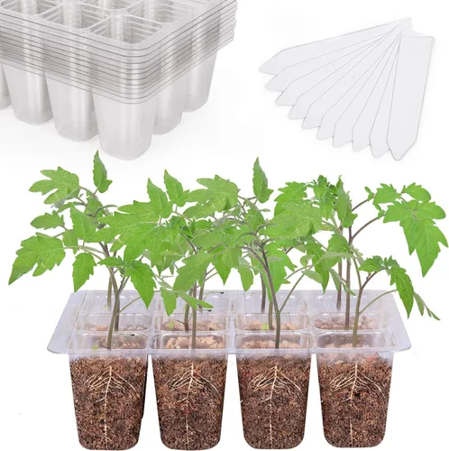 Vista 10 de Bonviee Paquete de 5 bandejas de inicio de semillas, kit de iniciación de plantas con cúpula de humedad ajustable y base de invernadero para Negro