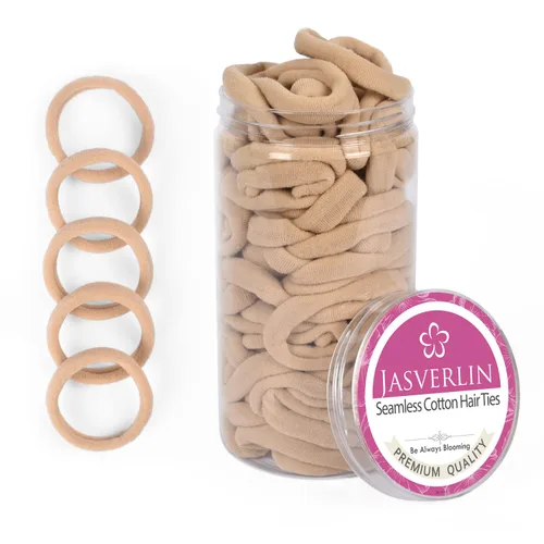 Vista 12 de JASVERLIN 100 ligas para el cabello de algodón sin costuras, bandas elásticas gruesas suaves y sin daños, soportes para cola de caballo para mujeres