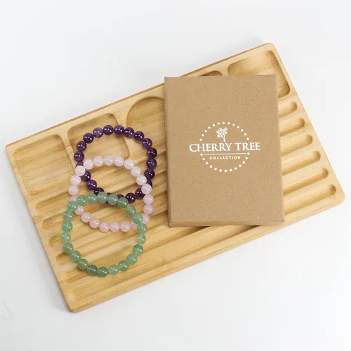 Vista 5 de Cherry Tree Collection Gemstone - Small, Medium, Large Sizes - 3 Beaded Bracelet Set With Gift Box - Bracelets For Men, Women, and Teens - 8mm Beads