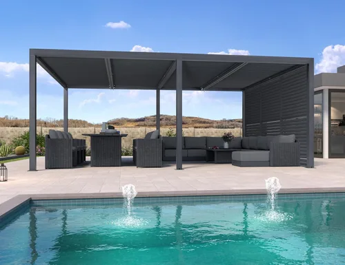 Vista 28 de PURPLE LEAF - Pérgola con listones de 10 x 12 pies, sistema de drenaje 94AS para patio, color gris Premium All-Aluminum Rustproof Build, Modern