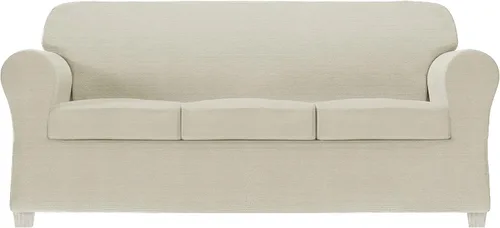 Vista 23 de Zenna Home Funda elástica de felpilla para sofá, color marfil/hueso, 1 pieza, suave y elástica para sofás, tela resistente a las arrugas, fácil