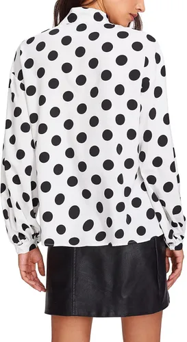 Vista 2 de Floerns - Blusa a lunares para mujer, de manga larga estilo linterna, cuello estilo corbatín
