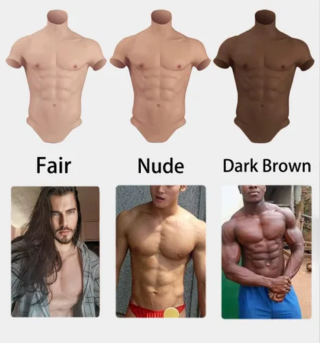 Vista 4 de Traje muscular de silicona con brazos con cremallera pecho de silicona masculino con brazos realista pecho abdominal