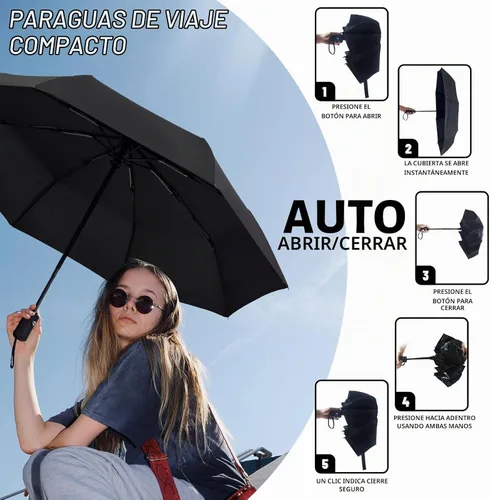Vista 5 de Paraguas de viaje resistente al viento, automático, ligero, irrompible, de gran eficiencia, de SY Compact 2-Negro