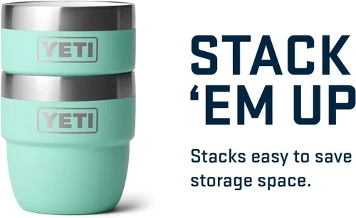 Vista 5 de YETI Rambler - Vaso apilable de 4 onzas, acero inoxidable, taza de café/espresso aislada al vacío, 2 unidades Verde mar