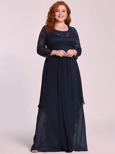 Vista 4 de Ever-Pretty Vestido de dama de honor de gasa de manga larga con encaje de otoño para mujer 0759